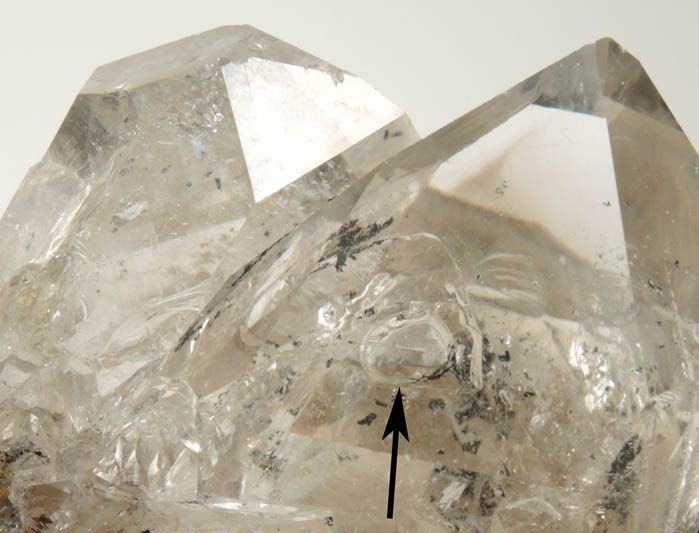 Quartz var. Herkimer Diamonds with large moveable bubble in fluid-filled cavity (Enhydro) from Ace of Diamonds Mine, Middleville, Herkimer County, New York