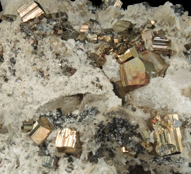 Pyrite and Quartz on Calcite from Madan District, Rhodope Mountains, Bulgaria