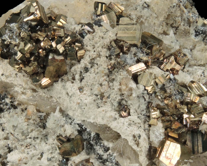 Pyrite and Quartz on Calcite from Madan District, Rhodope Mountains, Bulgaria