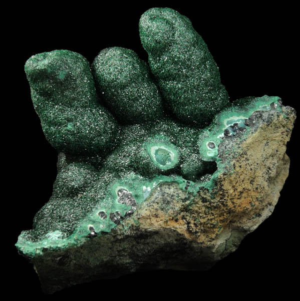 Malachite (stalactitic) from Kolwezi Mining District, 240 km WNW of  Lubumbashi, Katanga Copperbelt, Lualaba Province, Democratic Republic of the Congo