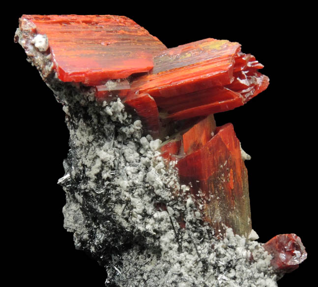 Realgar and Stibnite from Level 280, No. 5 Mine, Baia Sprie (Felsbnya), Maramures, Romania