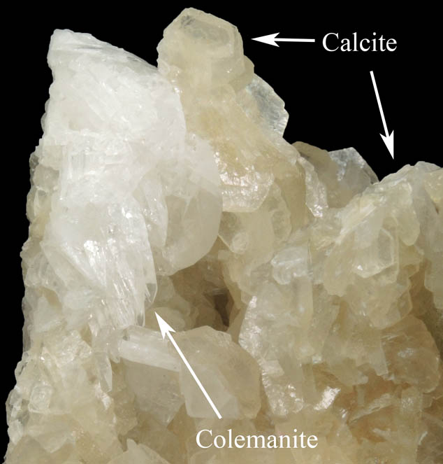 Colemanite on Calcite from Kramer Deposit, Boron, Kern County, California