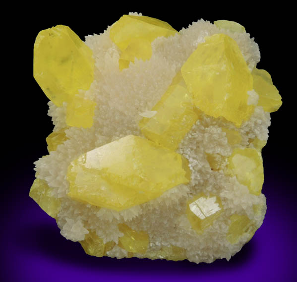 Sulfur on Aragonite from Agrigento District (Girgenti), Sicily, Italy