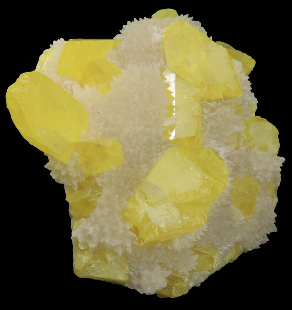 Sulfur on Aragonite from Agrigento District (Girgenti), Sicily, Italy