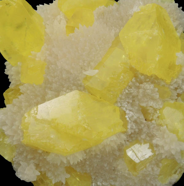 Sulfur on Aragonite from Agrigento District (Girgenti), Sicily, Italy