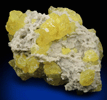 Sulfur on Aragonite from Agrigento District (Girgenti), Sicily, Italy