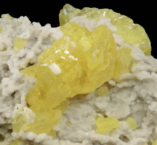 Sulfur on Aragonite from Agrigento District (Girgenti), Sicily, Italy