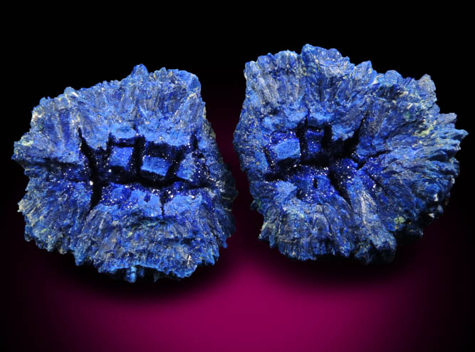 Azurite nodule with Azurite crystals lining the center cavity from Blueball Mine, Globe-Miami District, Gila County, Arizona