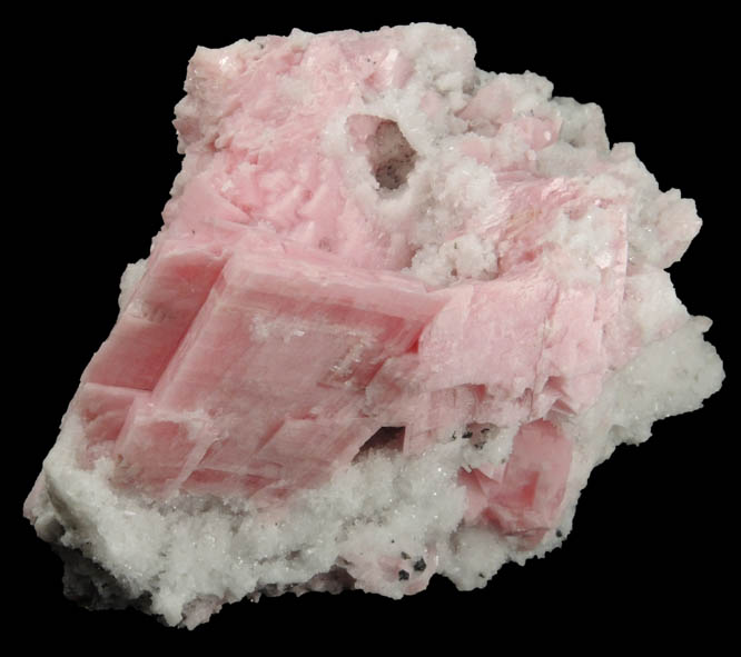 Rhodochrosite on Quartz with minor Sphalerite and Pyrite from American Tunnel, Sunnyside Mine, Eureka District, San Juan County, Colorado