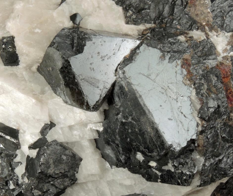 Franklinite unusually large crystals in Calcite from Franklin District, Sussex County, New Jersey (Type Locality for Franklinite)