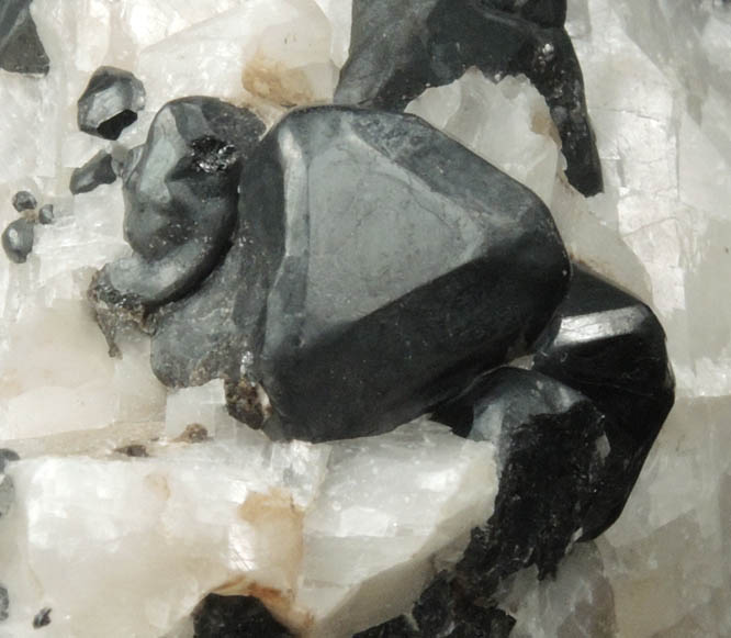 Franklinite with rare dodecahedral faces in Calcite from Franklin District, Sussex County, New Jersey (Type Locality for Franklinite)