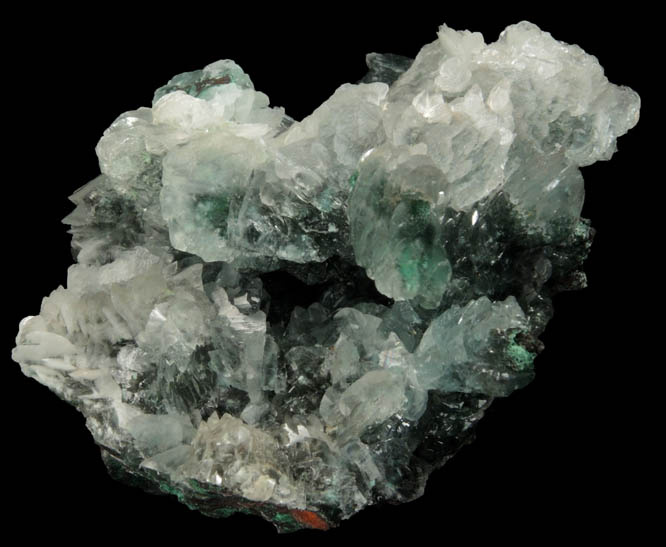 Calcite over Malachite from Concepcin del Oro, Zacatecas, Mexico