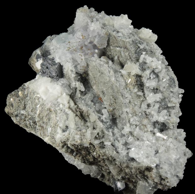 Harmotome (cruciform twinned), Galena, Pyrite, Calcite, Fluorite, Calcite from Lane Construction Corp. Northfield Quarry, Franklin County, Massachusetts
