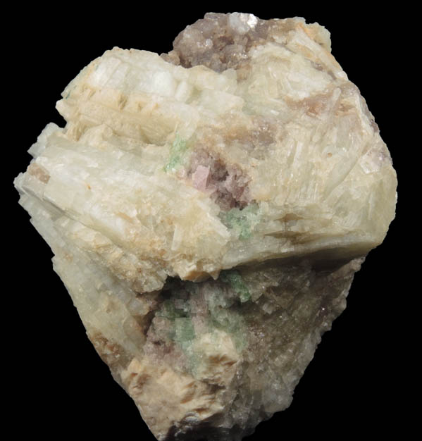 Lepidolite and Elbaite in Albite var. Cleavelandite from Plumbago Mountain, Newry, Oxford County, Maine