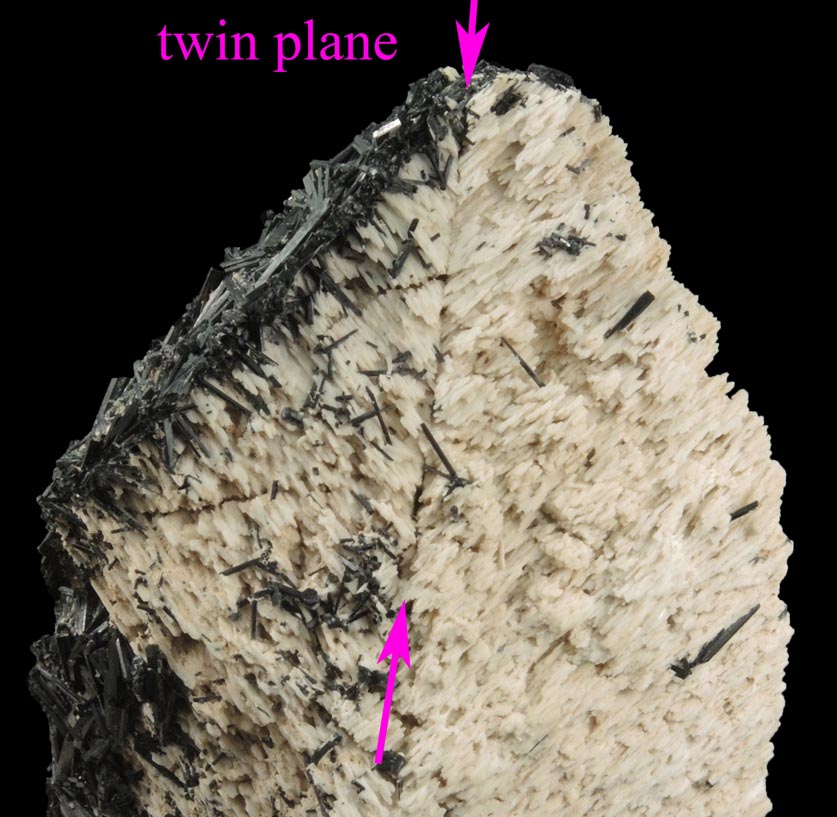 Schorl Tourmaline on Microcline (Baveno-Law Twinned) from Erongo Mountains, 20 km north of Usakos, Damaraland, Namibia