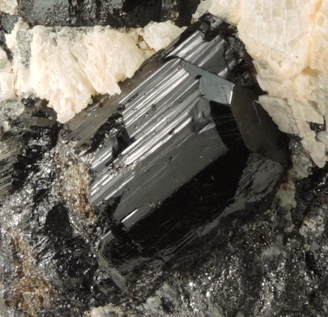 Uvite Tourmaline in Calcite with Graphite from Atlas Quarry, Orange County, New York