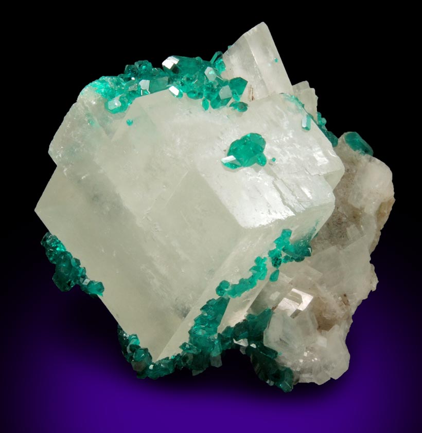 Dioptase on Calcite from Tsumeb Mine, Otavi-Bergland District, Oshikoto, Namibia