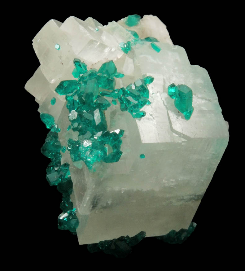 Dioptase on Calcite from Tsumeb Mine, Otavi-Bergland District, Oshikoto, Namibia