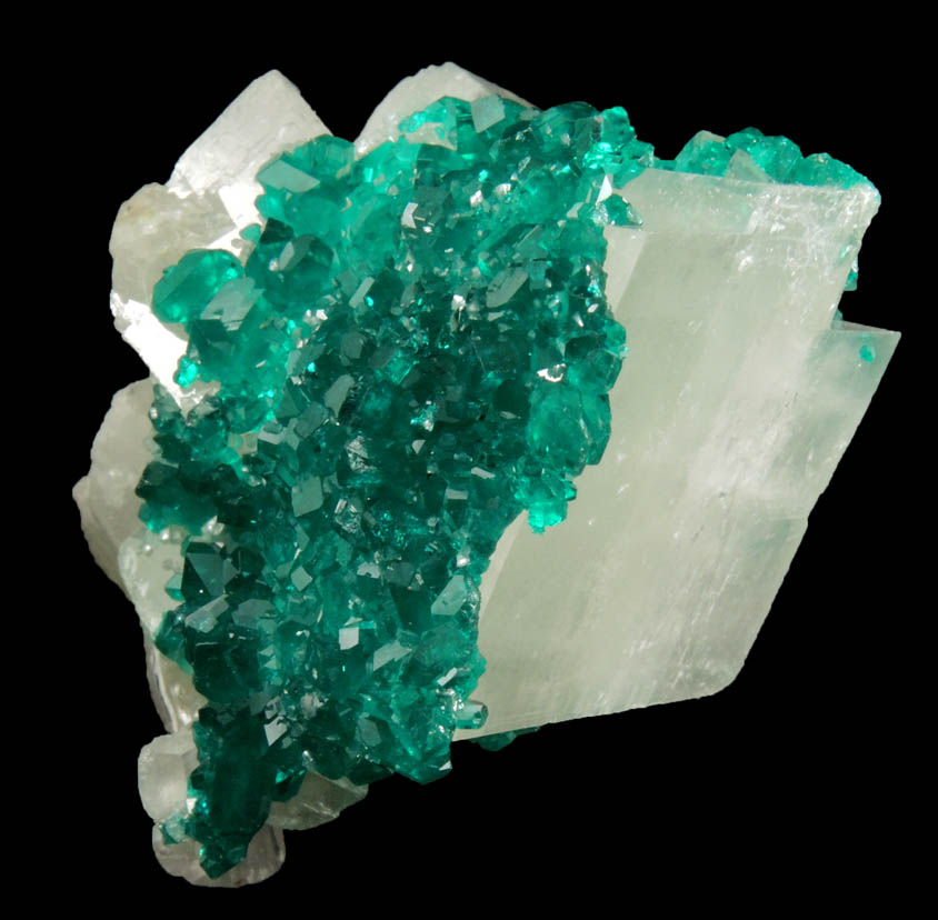 Dioptase on Calcite from Tsumeb Mine, Otavi-Bergland District, Oshikoto, Namibia