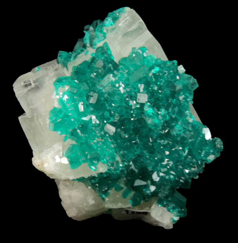 Dioptase on Calcite from Tsumeb Mine, Otavi-Bergland District, Oshikoto, Namibia