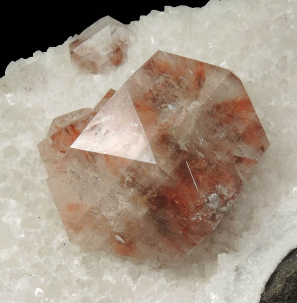 Apophyllite (red) on Quartz from Nashik District, Maharashtra, India