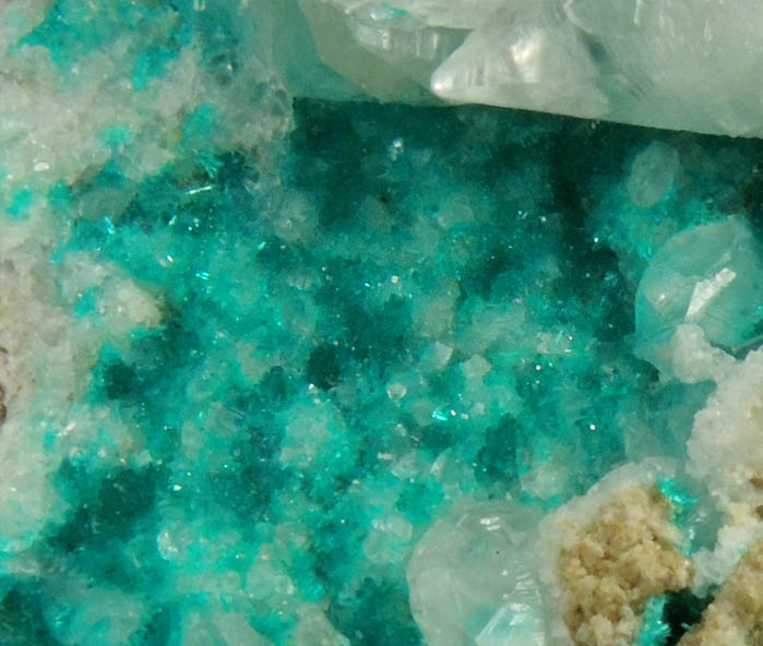 Dioptase on Calcite from Christmas Mine, Banner District, Gila County, Arizona