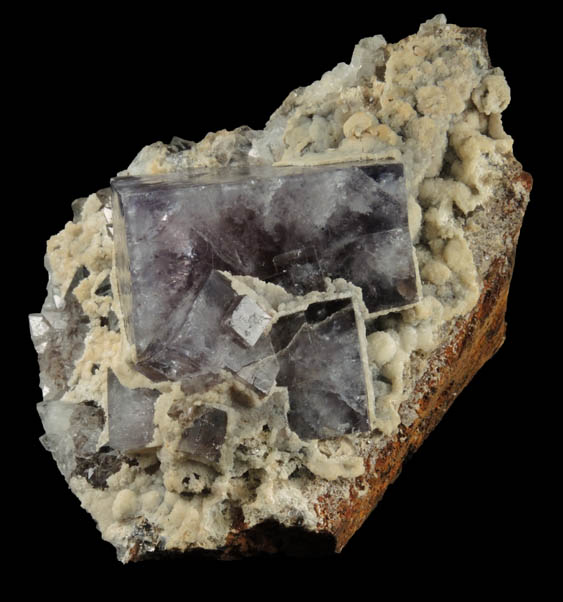 Fluorite with Quartz and Aragonite from Rogerley Mine, Vein pocket, Weardale, County Durham, England