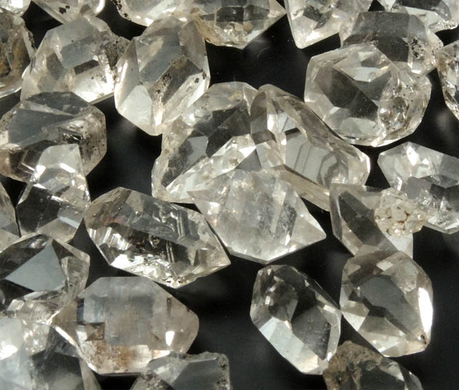 Quartz var. Herkimer Diamonds (collection of 64 crystals, 9-15 mm) from Hickory Hill Diamond Diggings, Fonda, Montgomery County, New York