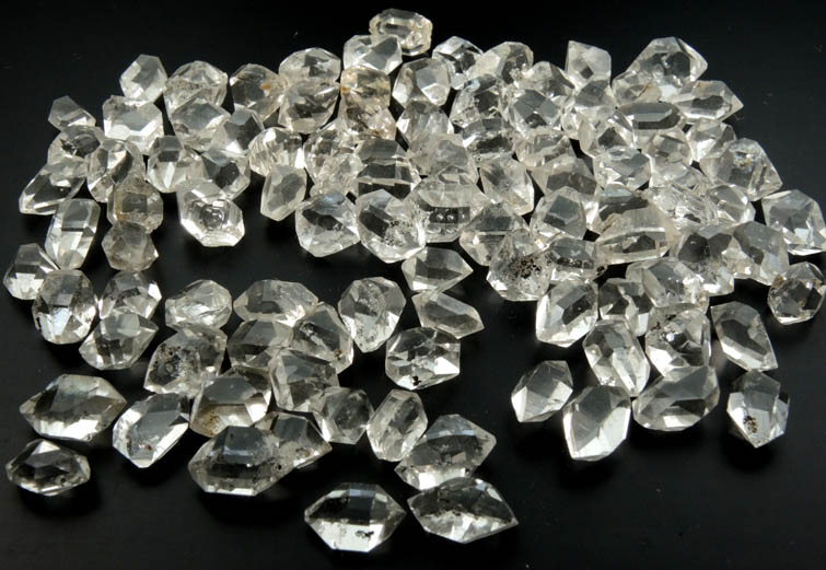 Quartz var. Herkimer Diamonds (collection of 102 crystals, 8-11 mm) from Hickory Hill Diamond Diggings, Fonda, Montgomery County, New York