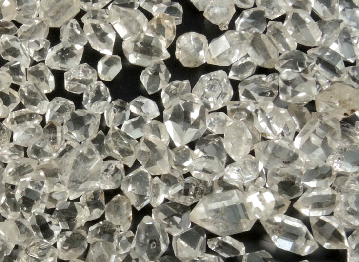 Quartz var. Herkimer Diamonds (collection of 480 crystals, 3-7 mm) from Hickory Hill Diamond Diggings, Fonda, Montgomery County, New York