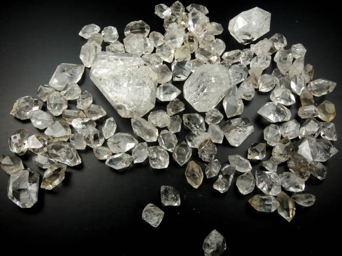 Quartz var. Herkimer Diamonds (collection of 115 crystals, 3-35 mm) from Hickory Hill Diamond Diggings, Fonda, Montgomery County, New York