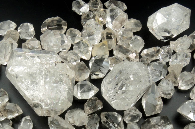 Quartz var. Herkimer Diamonds (collection of 115 crystals, 3-35 mm) from Hickory Hill Diamond Diggings, Fonda, Montgomery County, New York