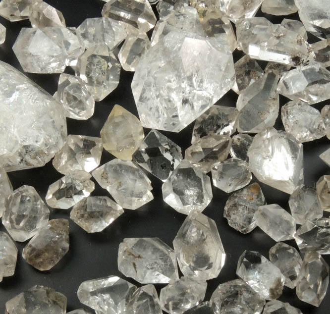 Quartz var. Herkimer Diamonds (collection of 115 crystals, 3-35 mm) from Hickory Hill Diamond Diggings, Fonda, Montgomery County, New York