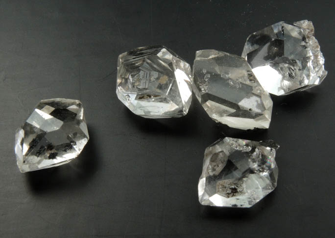 Quartz var. Herkimer Diamonds (collection of 5 crystals, 11-12 mm) from Hickory Hill Diamond Diggings, Fonda, Montgomery County, New York