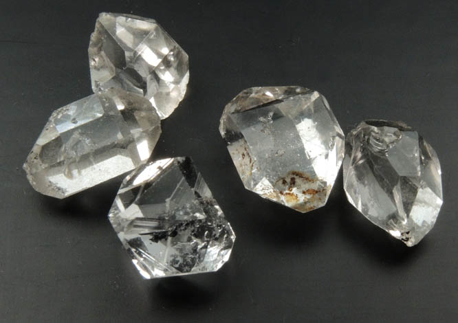 Quartz var. Herkimer Diamonds (collection of 5 crystals, 10-12 mm) from Hickory Hill Diamond Diggings, Fonda, Montgomery County, New York