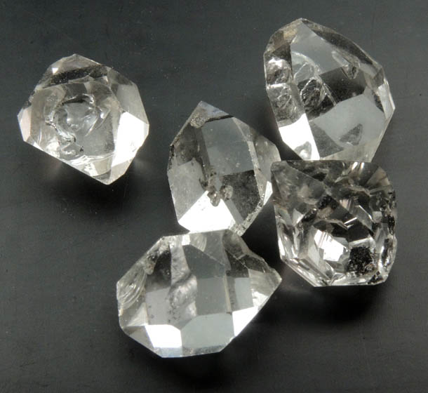 Quartz var. Herkimer Diamonds (collection of 5 crystals, 11-12 mm) from Hickory Hill Diamond Diggings, Fonda, Montgomery County, New York