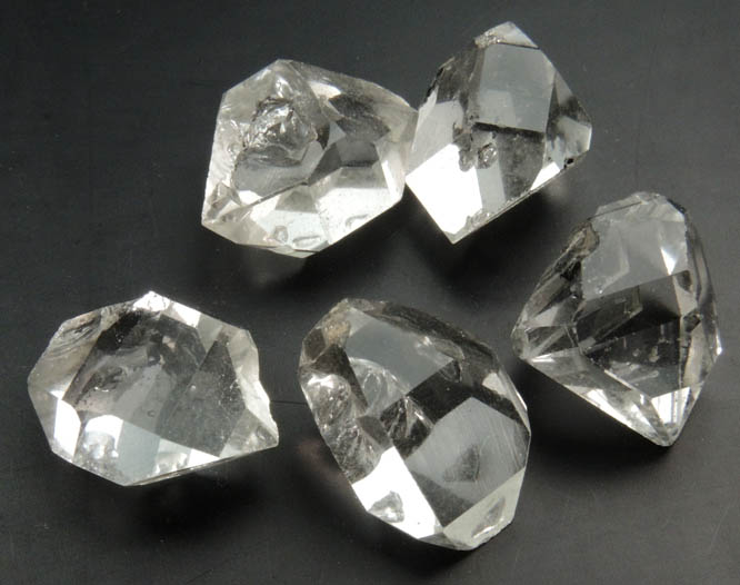 Quartz var. Herkimer Diamonds (collection of 5 crystals, 11-12 mm) from Hickory Hill Diamond Diggings, Fonda, Montgomery County, New York