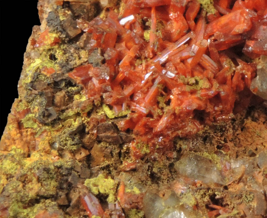 Crocoite and Vauquelinite on Quartz from Berezovsk Gold Mine (Berezovskii), Sverdlovsk Oblast', Middle Ural Mountains, Russia (Type Locality for Crocoite and Vauquelinite)