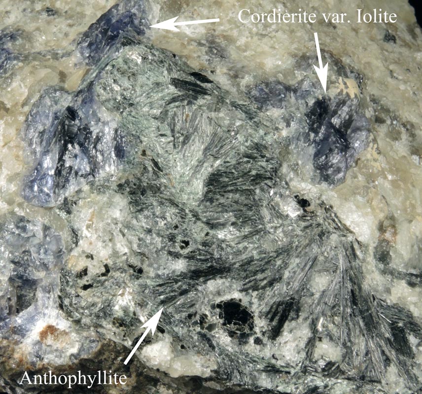 Cordierite var. Iolite with Anthophyllite from Route 9 road cut at Beaver Meadow Road, Haddam, Middlesex County, Connecticut