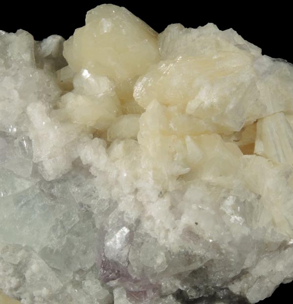 Stilbite on Quartz over Fluorite from Thomaston Dam Railroad Cut, Thomaston, Litchfield County, Connecticut