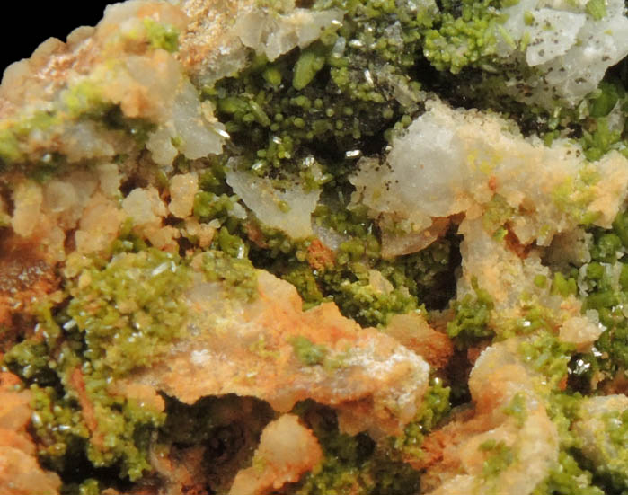 Pyromorphite on Quartz from Allah Cooper (Valcooper) Mine, Contrary Creek District, near Mineral, Louisa County, Virginia