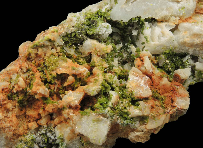 Pyromorphite on Quartz from Allah Cooper (Valcooper) Mine, Contrary Creek District, near Mineral, Louisa County, Virginia