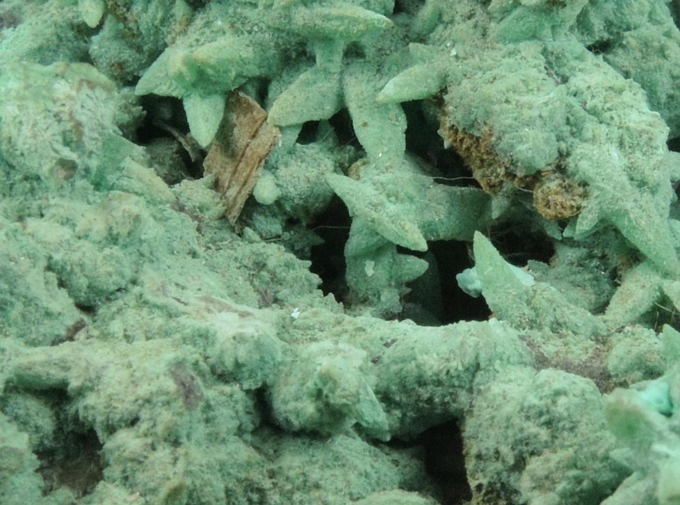 Malachite and Chrysocolla over Calcite on Cuprite from Bisbee, Warren District, Cochise County, Arizona