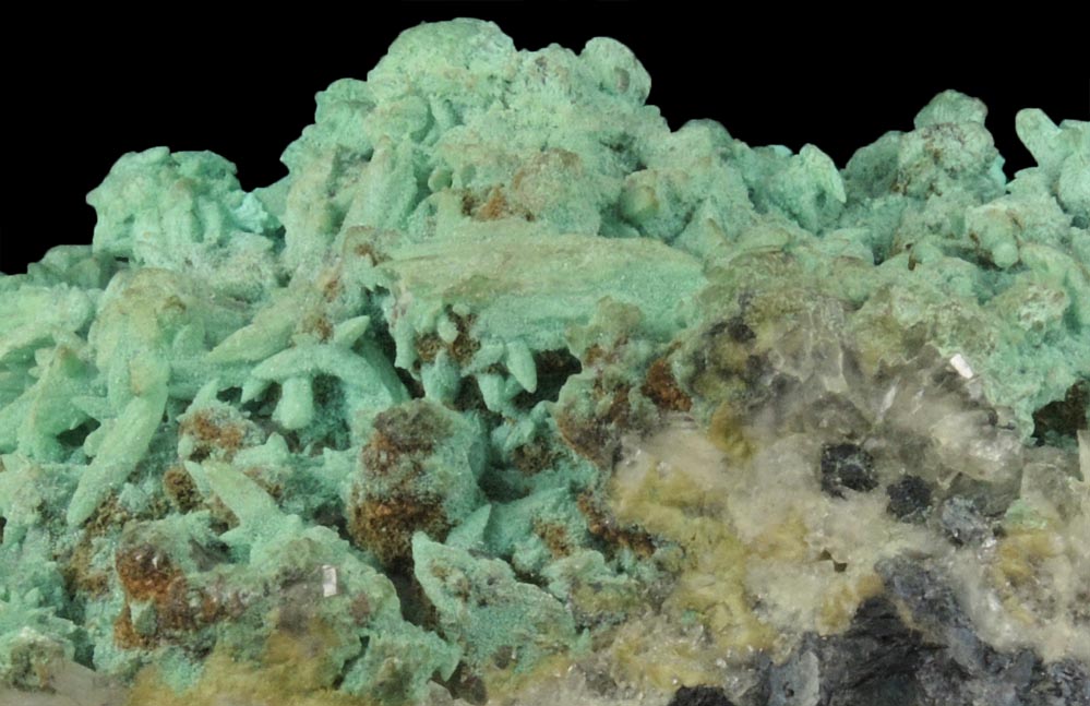 Malachite and Chrysocolla over Calcite on Cuprite from Bisbee, Warren District, Cochise County, Arizona