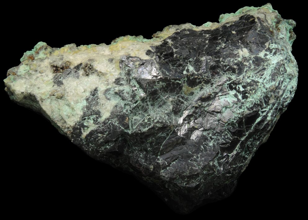 Malachite and Chrysocolla over Calcite on Cuprite from Bisbee, Warren District, Cochise County, Arizona