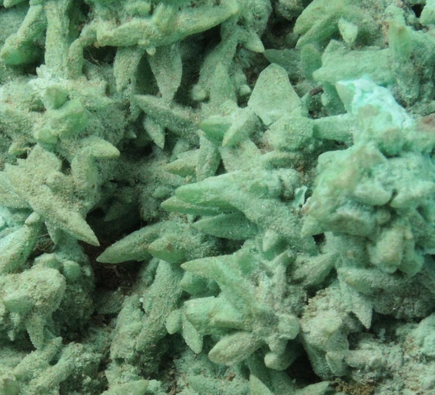 Malachite and Chrysocolla over Calcite on Cuprite from Bisbee, Warren District, Cochise County, Arizona