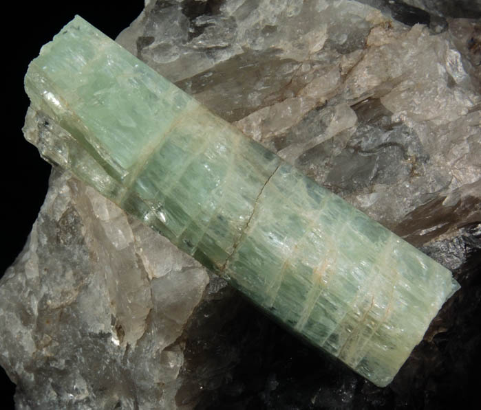 Beryl var. Aquamarine in Quartz from Guy Booker Quarry, Bowdoinham, north end of the Cathance River pegmatite mines, Sagadahoc County, Maine