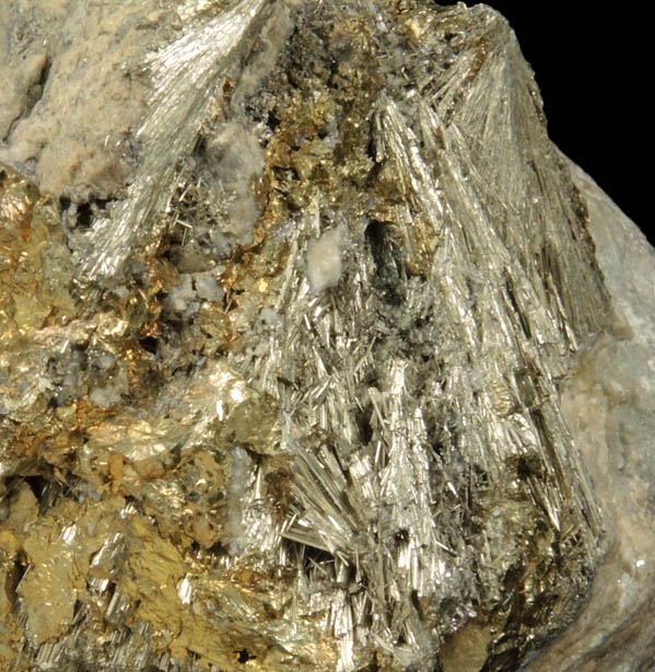 Millerite with Chalcopyrite from Grube Victoria, Littfeld, Siegerland, Nordrhein-Westfalen, Germany