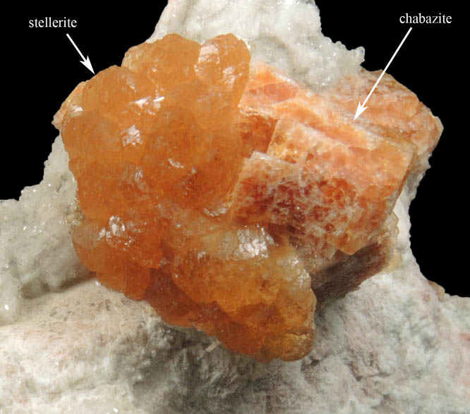 Chabazite and Stellerite with Calcite from Sokolovskiy Mine, Rudnyy, Kustanay Oblast, Kazakhstan
