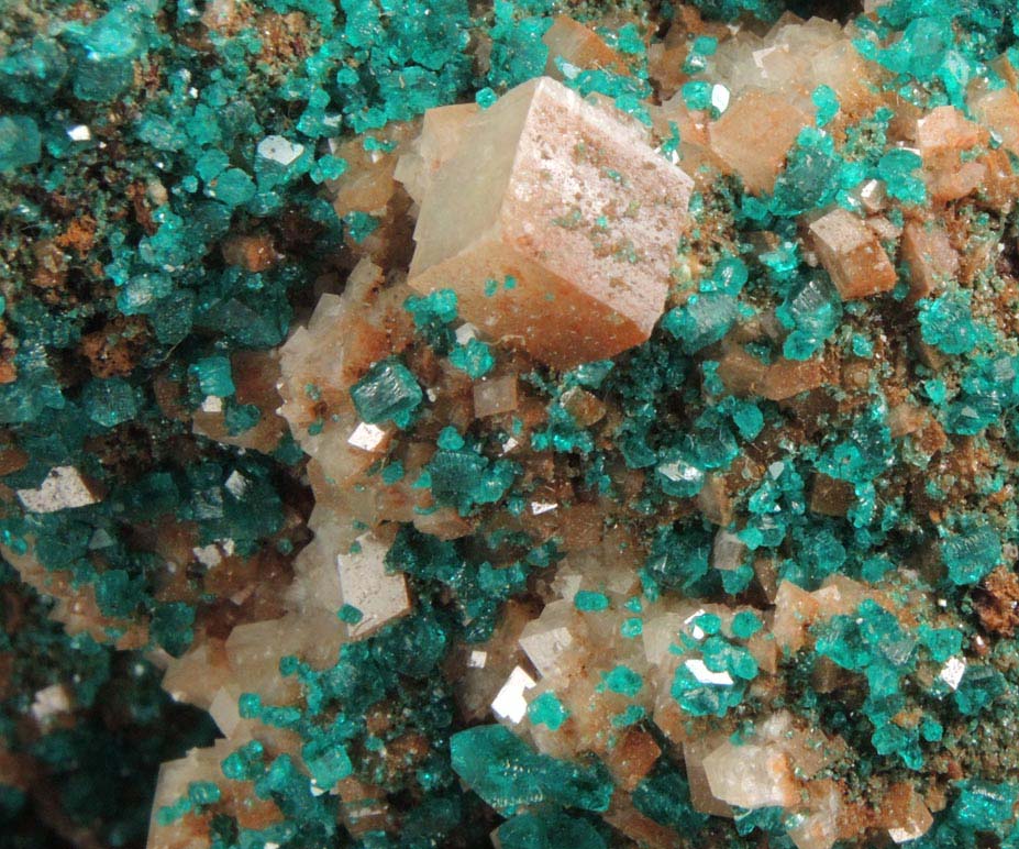 Dioptase and Calcite from Tsumeb Mine, Otavi-Bergland District, Oshikoto, Namibia